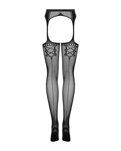Сітчасті панчохи-стокінги зі стрілкою Obsessive Garter stockings S314 S/M/L, чорні, імітація гартері