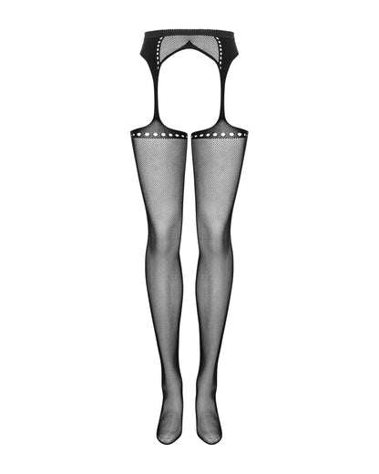 Сітчасті панчохи-стокінги зі стрілкою Obsessive Garter stockings S314 S/M/L, чорні, імітація гартері