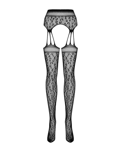 Сітчасті панчохи-стокінги під леопард Obsessive Garter stockings S817 S/M/L, імітація гартерів, з до