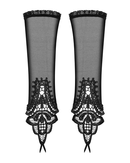 Сітчасті мітенки з мереживом Obsessive Luiza mittens One size, чорні