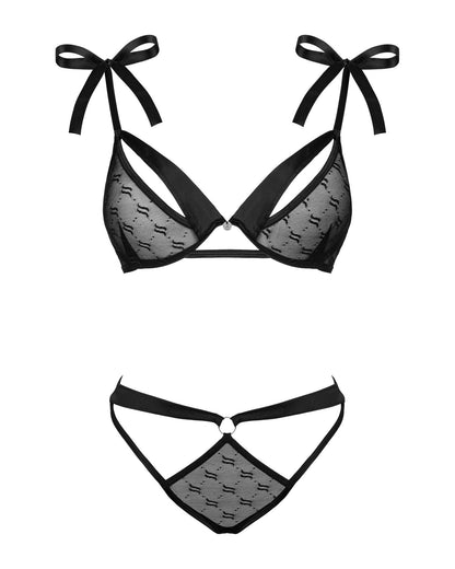 (SALE) Напівпрозорий еротичний комплект Obsessive Obsessivia 2-pcs set black S/M, бюстгальтер та трусики, а