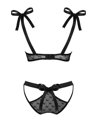 (SALE) Напівпрозорий еротичний комплект Obsessive Obsessivia 2-pcs set black L/XL, бюстгальтер та трусики,