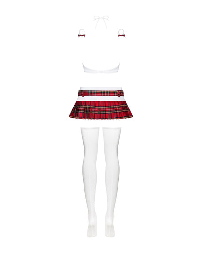 Еротичний костюм школярки з мініспідницею Obsessive Schooly 5pcs costume S/M, біло-червоний
