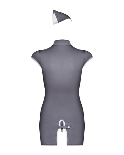 Еротичний костюм стюардеси Obsessive Stewardess 3 pcs grey S/M, сірий, сукня, стрінги, пілотка
