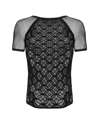 Чоловіча напівпрозора футболка з орнаментом Obsessive T102 T-shirt S/M/L, чорна