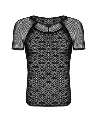Чоловіча напівпрозора футболка з орнаментом Obsessive T102 T-shirt S/M/L, чорна