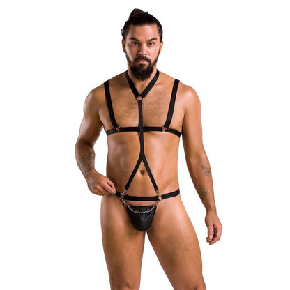 Комплект чоловічої білизни зі стреп Passion 039 SET ANDREW XXL/XXXL Black, стринги, шлейки