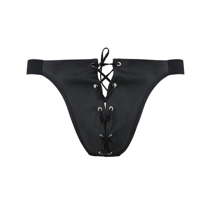 Чоловічі сліпи на шнурівці Passion 044 SLIP BEN XXL/XXXL Black, екошкіра, люверси
