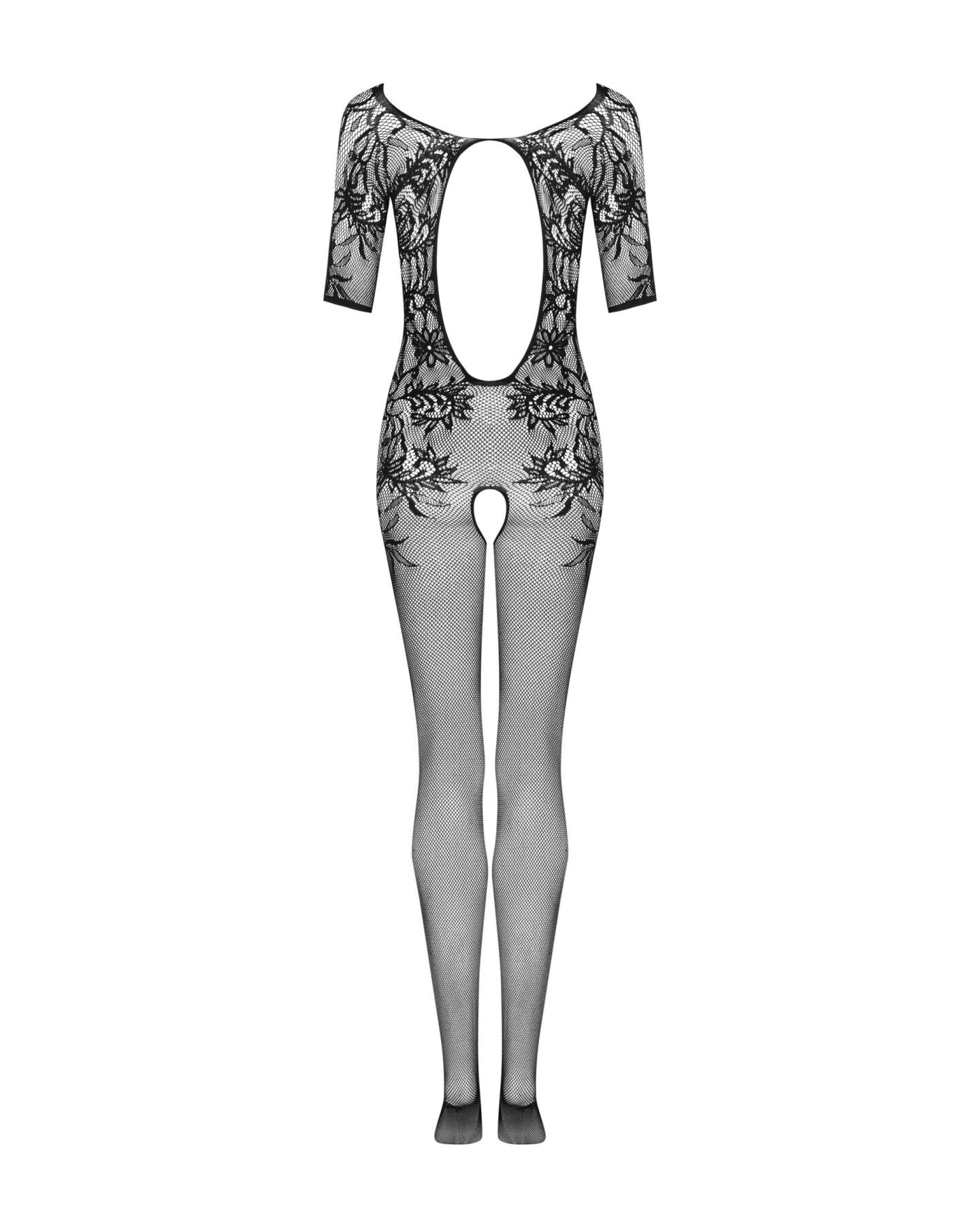 Сітчастий бодістокінг з квітковим малюнком Obsessive Bodystocking F238 S/M/L, black, з доступом, імі