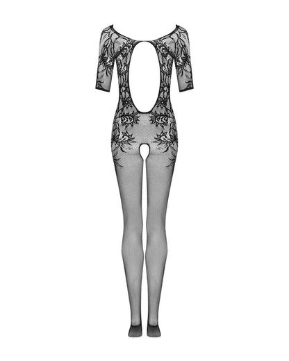 Сітчастий бодістокінг з квітковим малюнком Obsessive Bodystocking F238 S/M/L, black, з доступом, імі