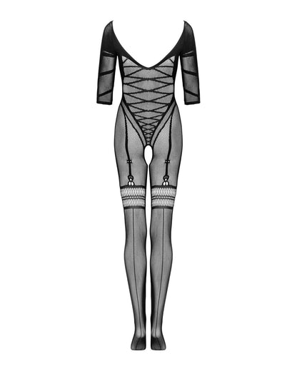 Сітчастий бодістокінг з імітацією підв’язок Obsessive Bodystocking G329 XL/XXL, black, з доступом