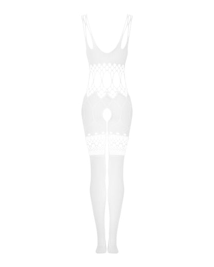 Сітчастий бодістокінг з імітацією топа та шортів Obsessive Bodystocking G330 S/M/L, white, з доступо