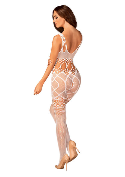 Сітчастий бодістокінг з імітацією топа та шортів Obsessive Bodystocking G330 XL/XXL, white, з доступом