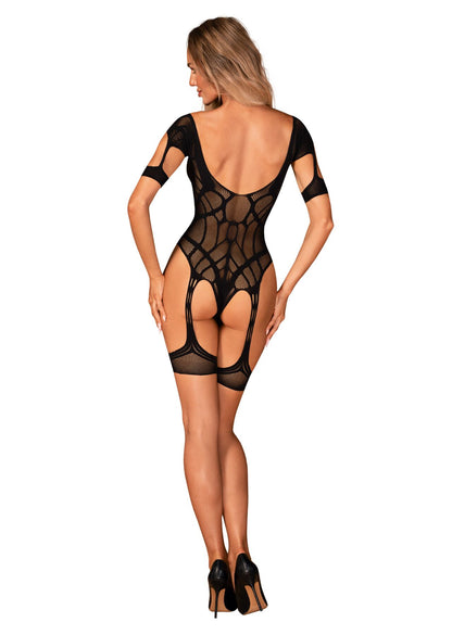 (SALE) Нейлоновий бодістокінг з імітацією гартер Obsessive Bodystocking G334 S/M/L, black, з доступом
