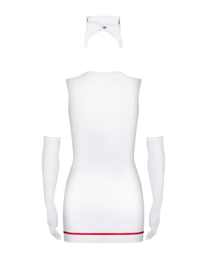 Еротичний костюм медсестри Obsessive Emergency dress S/M, white, сукня, стринги, рукавички, чепчик, стетоскоп
