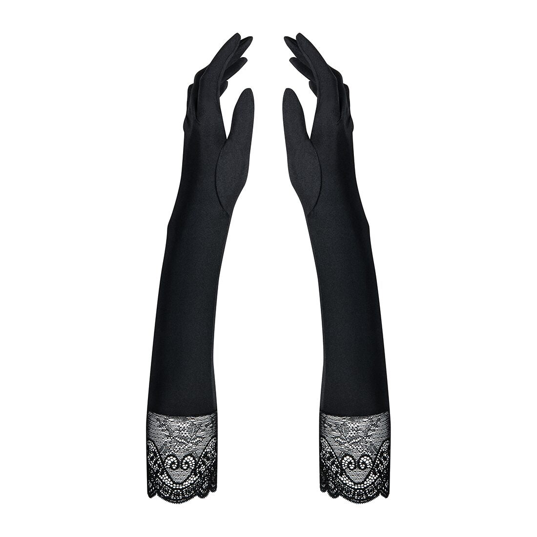 Високі рукавички з каменями та мереживом Obsessive Miamor gloves, black