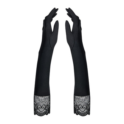 Високі рукавички з каменями та мереживом Obsessive Miamor gloves, black