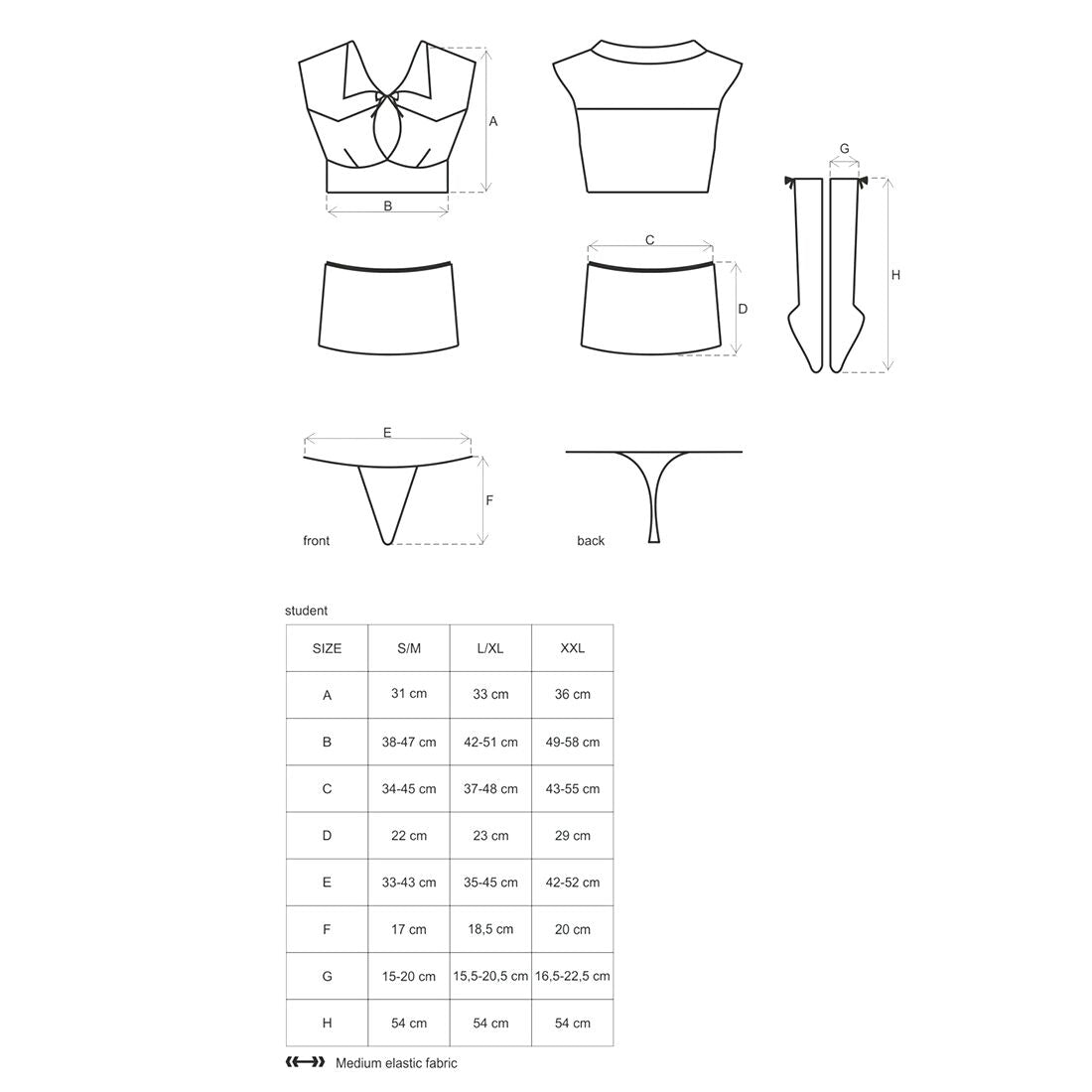 Еротичний костюм студентки Obsessive Student 4 pcs costume S/M, топ, спідниця, стринги, гольфи
