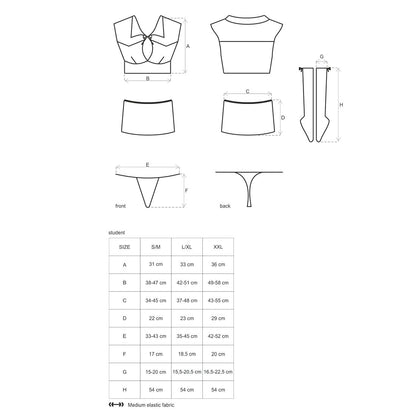 Еротичний костюм студентки Obsessive Student 4 pcs costume L/XL, топ, спідниця, стринги, гольфи
