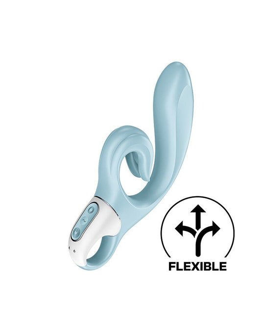 Вібратор-кролик Satisfyer Love Me Blue, гнучкий, відросток з потрійним кінчиком