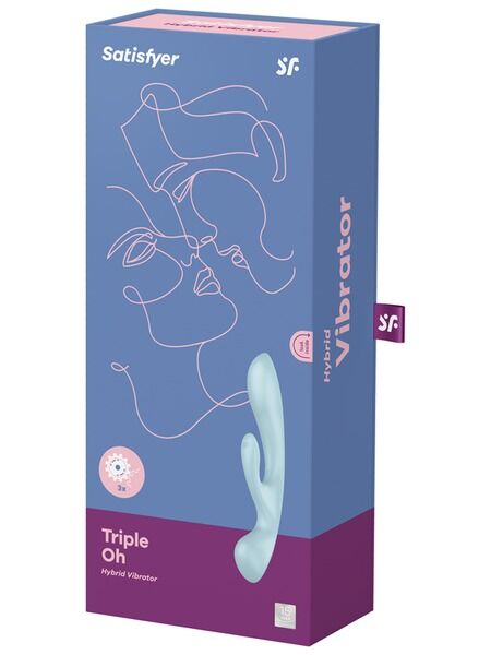 Двосторонній вібратор-кролик Satisfyer Triple Oh Light Blue, 3 мотори, руків’я-масажер