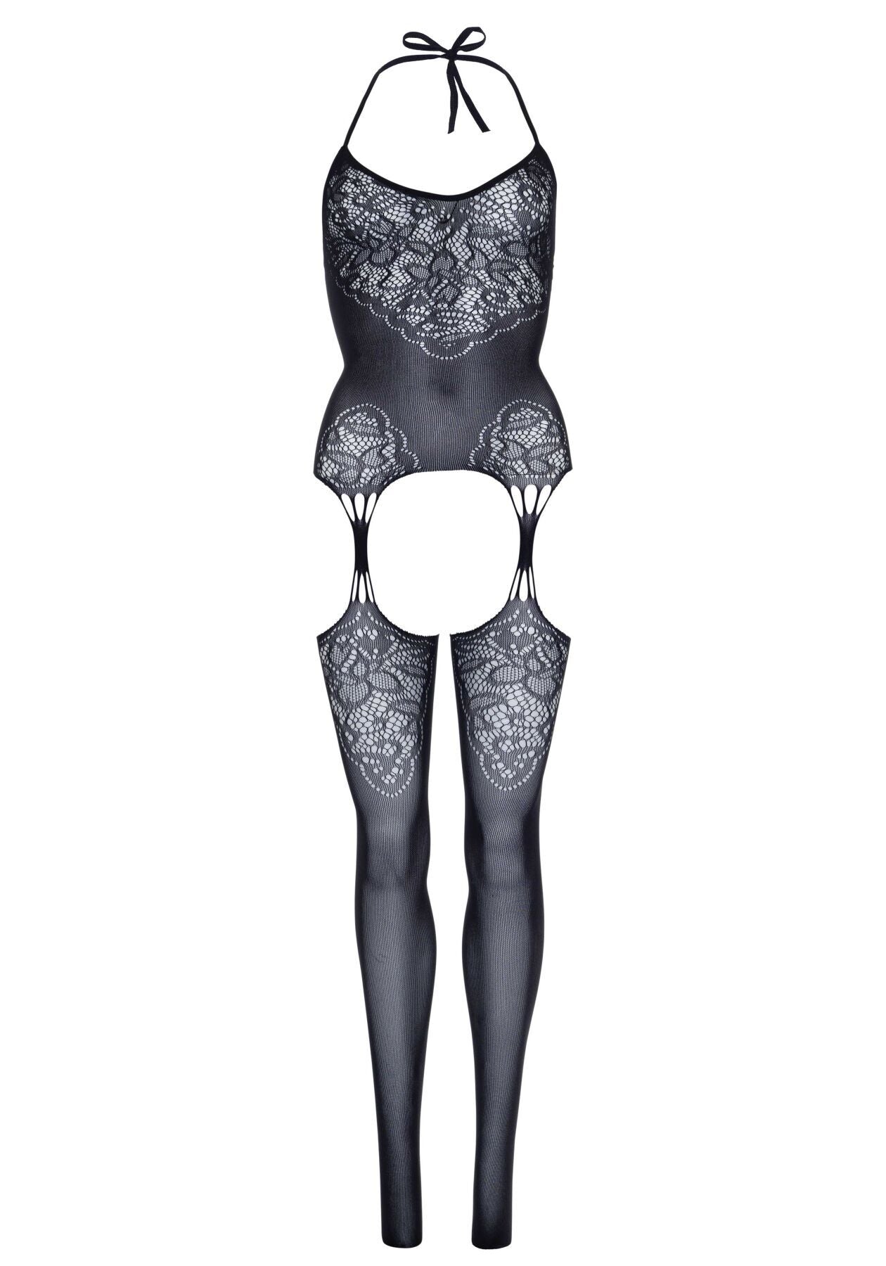 Еротичний бодістокінг Leg Avenue Jacquard net Black, імітація панчіх, відкритий доступ, one size