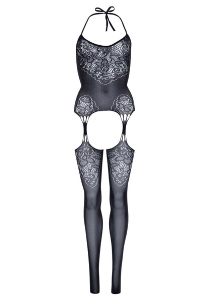 Еротичний бодістокінг Leg Avenue Jacquard net Black, імітація панчіх, відкритий доступ, one size