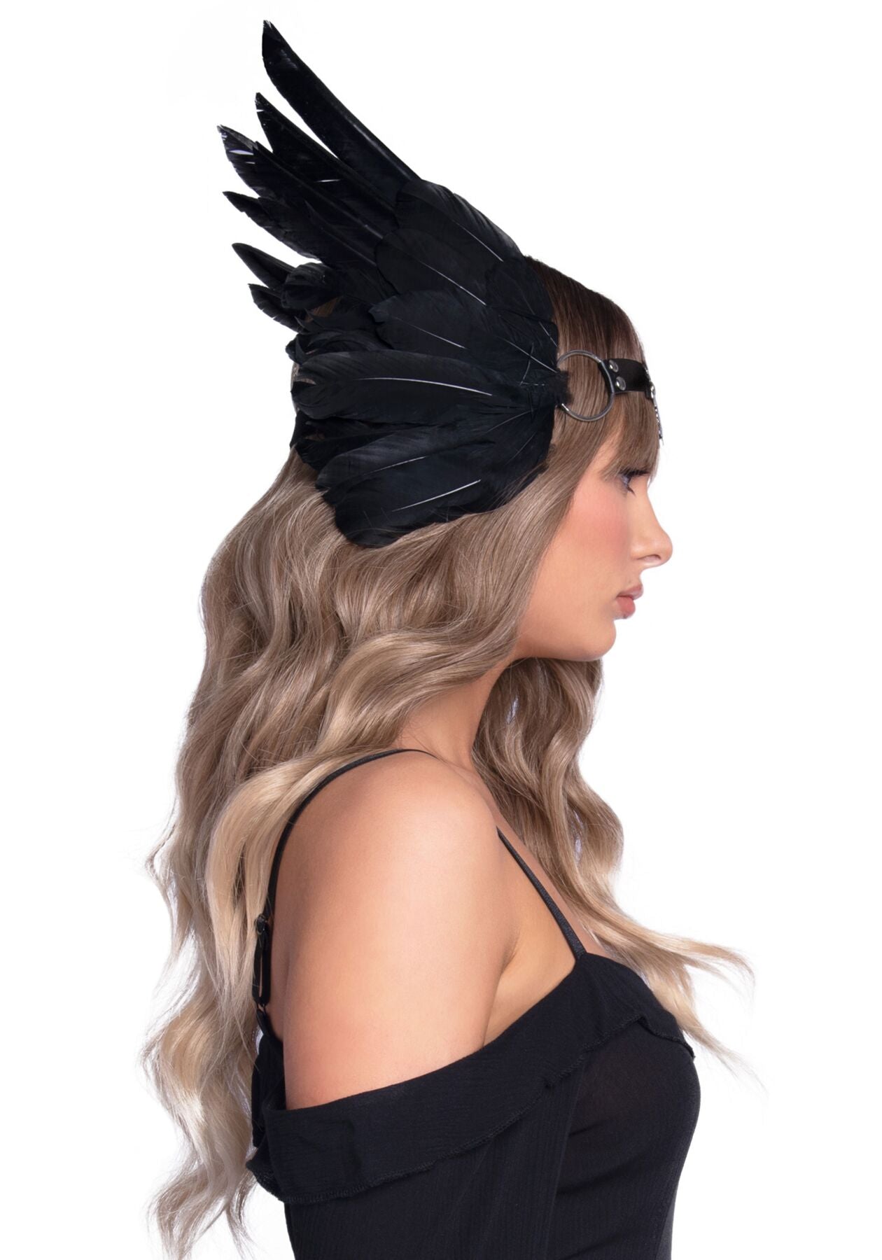Пов’язка на голову з крилами Leg Avenue Feather headband Black, пір’я та натуральна шкіра