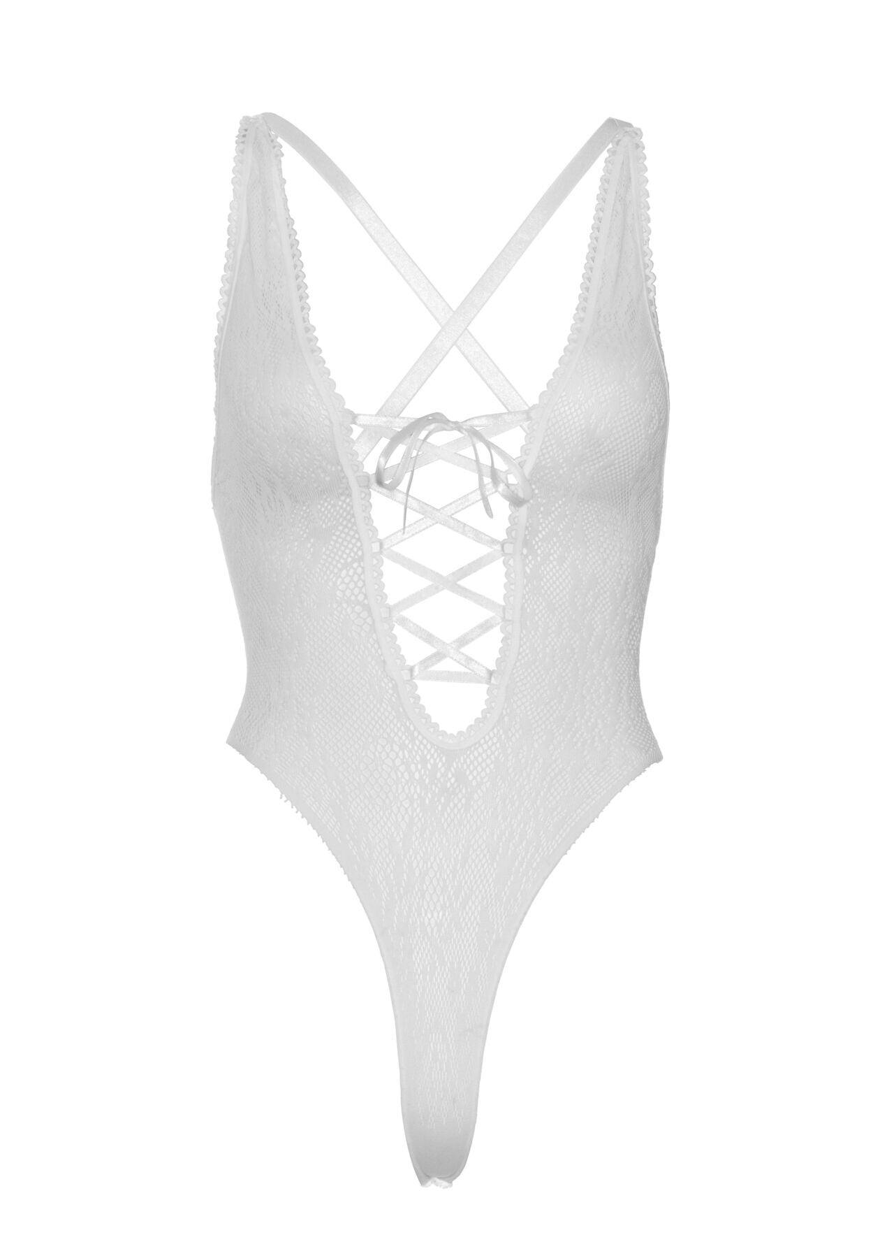 Мереживне боді Leg Avenue Floral lace thong teddy White, шнурівка на грудях, one size