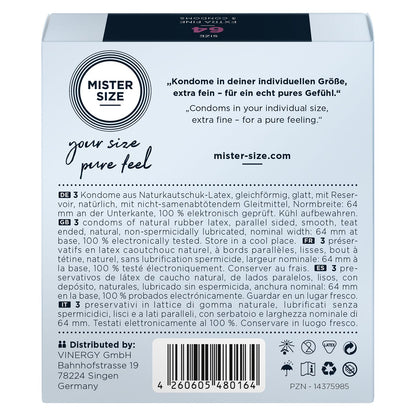 Презервативи Mister Size - pure feel - 64 (3 condoms), товщина 0,05 мм