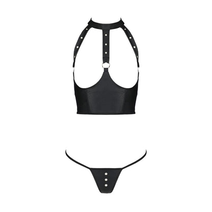 Комплект білизни з відкритими грудьми Passion GENEVIA SET WITH OPEN BRA L/XL black, корсет, стрінги