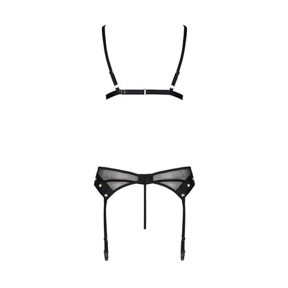 Комплект білизни Passion NESSY SET XXL/XXXL black, бюстгальтер, пояс для панчіх, стрінги