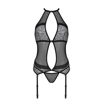 Корсет з пажами Passion SATARA CORSET S/M black, стрінги, мереживо, застібки спереду та ззаду
