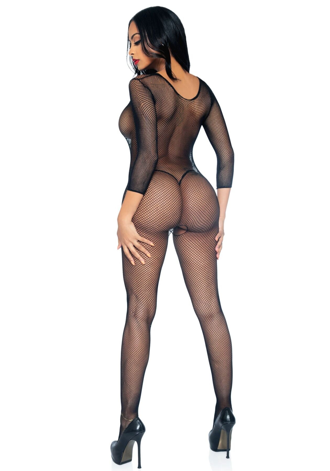 (SALE) Бодістокінг Leg Avenue V Front Bodystocking One size Black, дрібна сітка, доступ