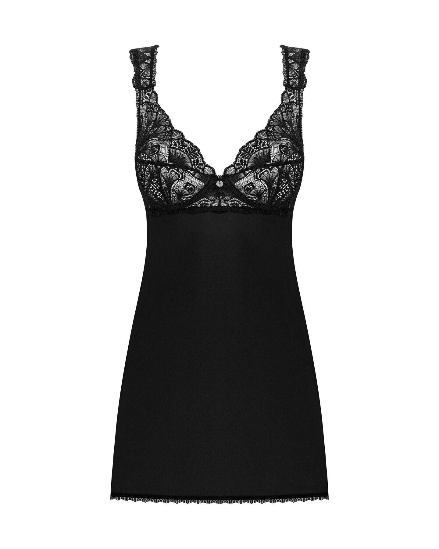 Сорочка бебі-дол з мереживом на грудях Obsessive Donna Dream babydoll M/L Black, стрінги