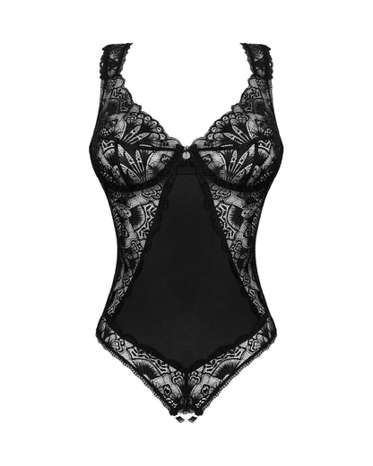 Мереживне боді Obsessive Donna Dream crotchless teddy XL/2XL Black, відкритий доступ
