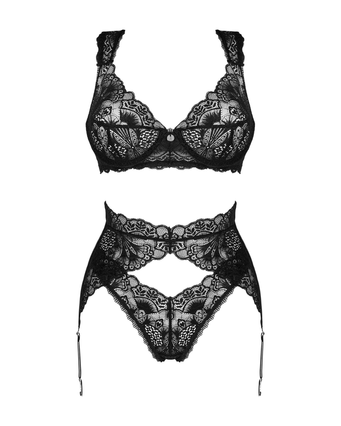 (SALE) Комплект білизни Obsessive Donna Dream 3-pcs set XS/S Black, бюстгальтер, стрінги, пояс для панчіх