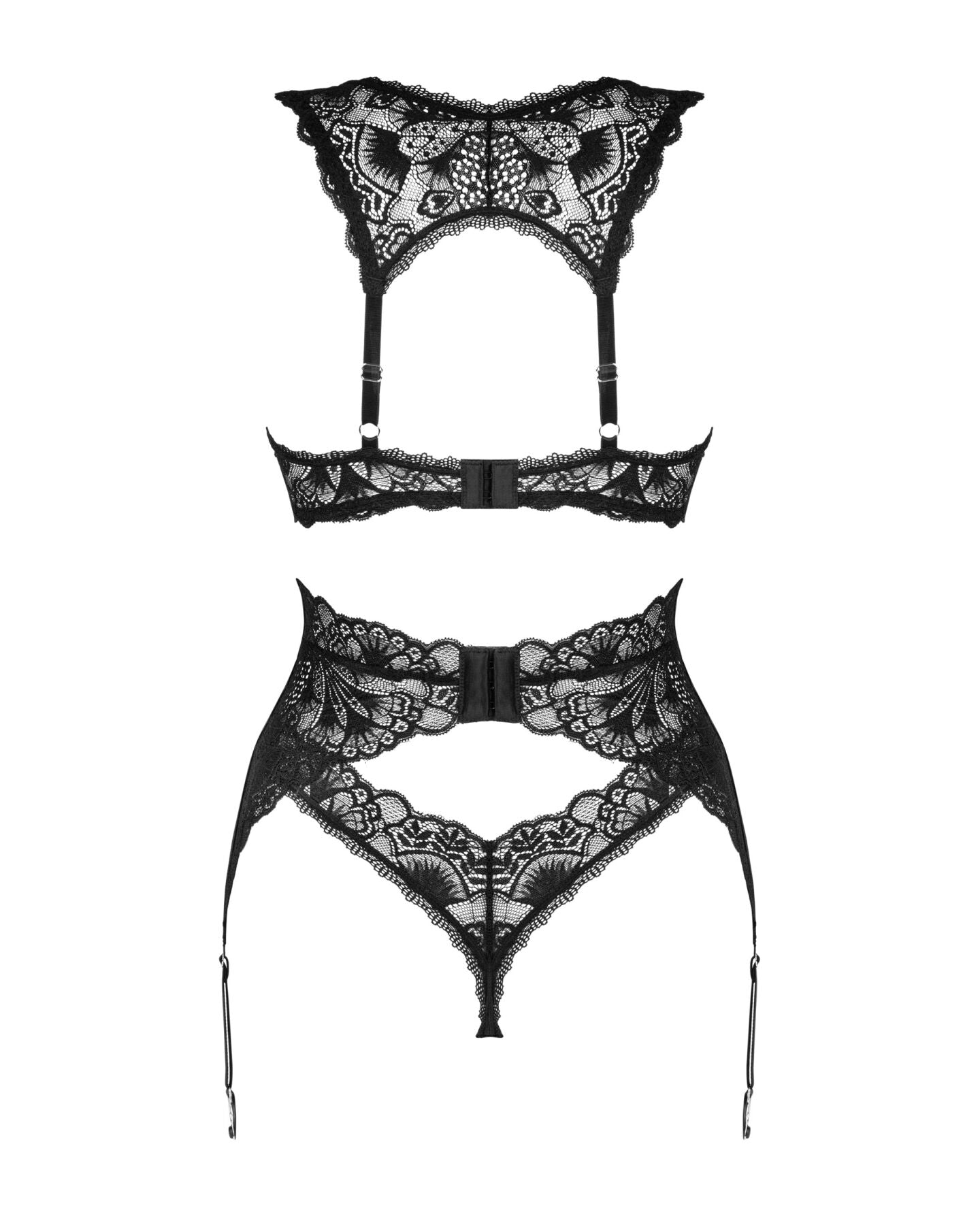 (SALE) Комплект білизни Obsessive Donna Dream 3-pcs set XS/S Black, бюстгальтер, стрінги, пояс для панчіх