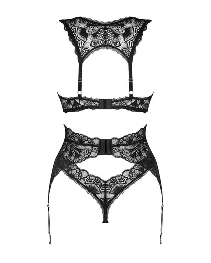 (SALE) Комплект білизни Obsessive Donna Dream 3-pcs set XS/S Black, бюстгальтер, стрінги, пояс для панчіх