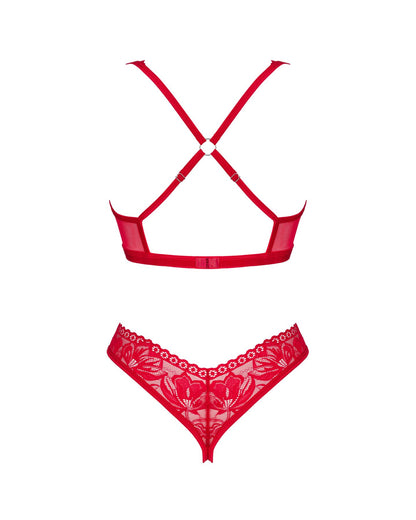 Комплект білизни Obsessive Lacelove cupless 2-pcs set XS/S Red, відкритий доступ, відкриті груди