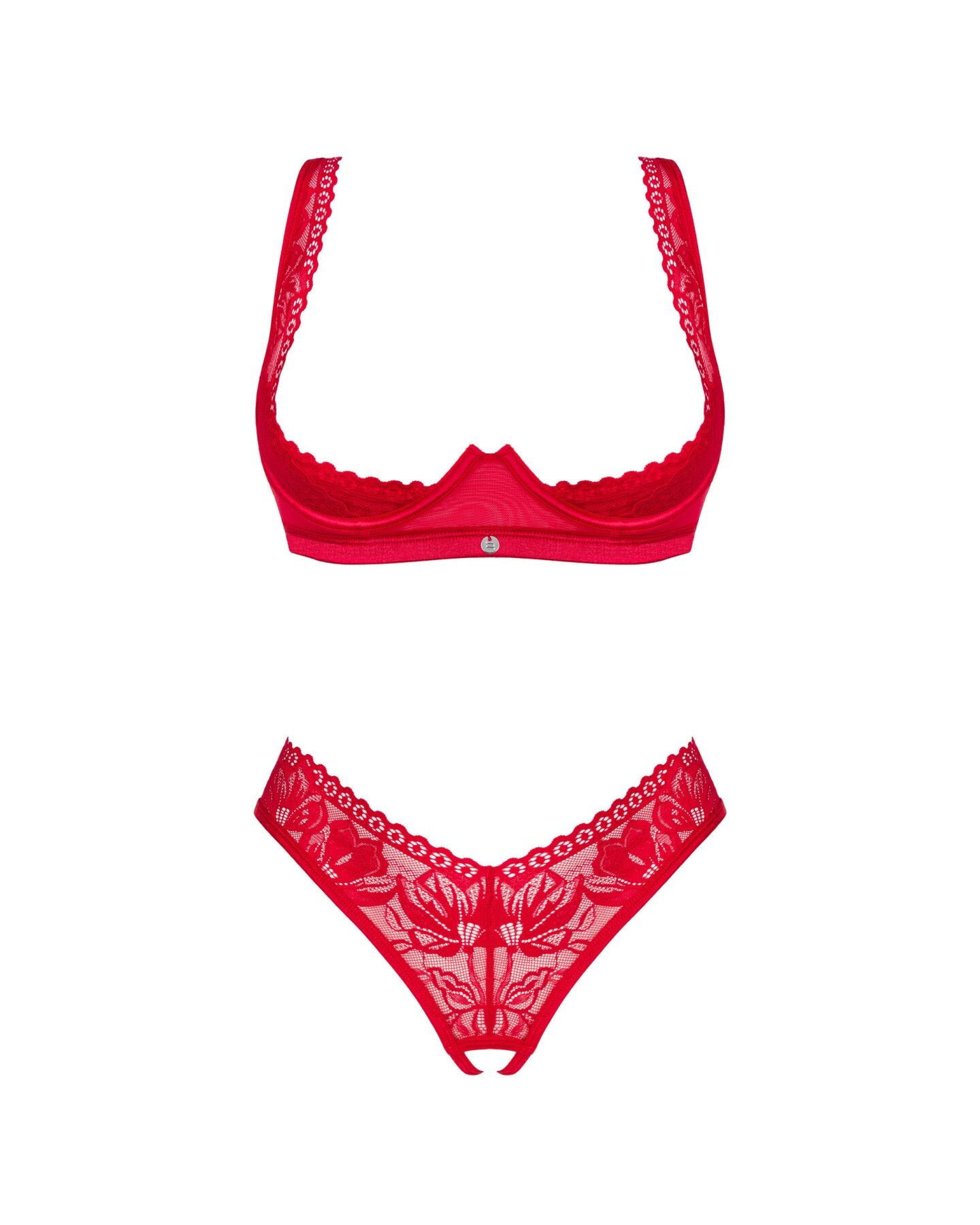 Комплект білизни Obsessive Lacelove cupless 2-pcs set XL/2XL Red, відкритий доступ, відкриті груди
