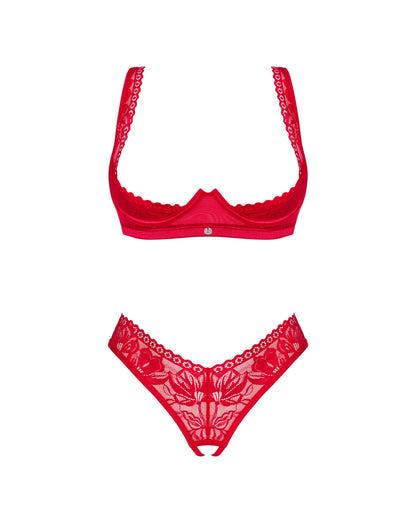 Комплект білизни Obsessive Lacelove cupless 2-pcs set XL/2XL Red, відкритий доступ, відкриті груди