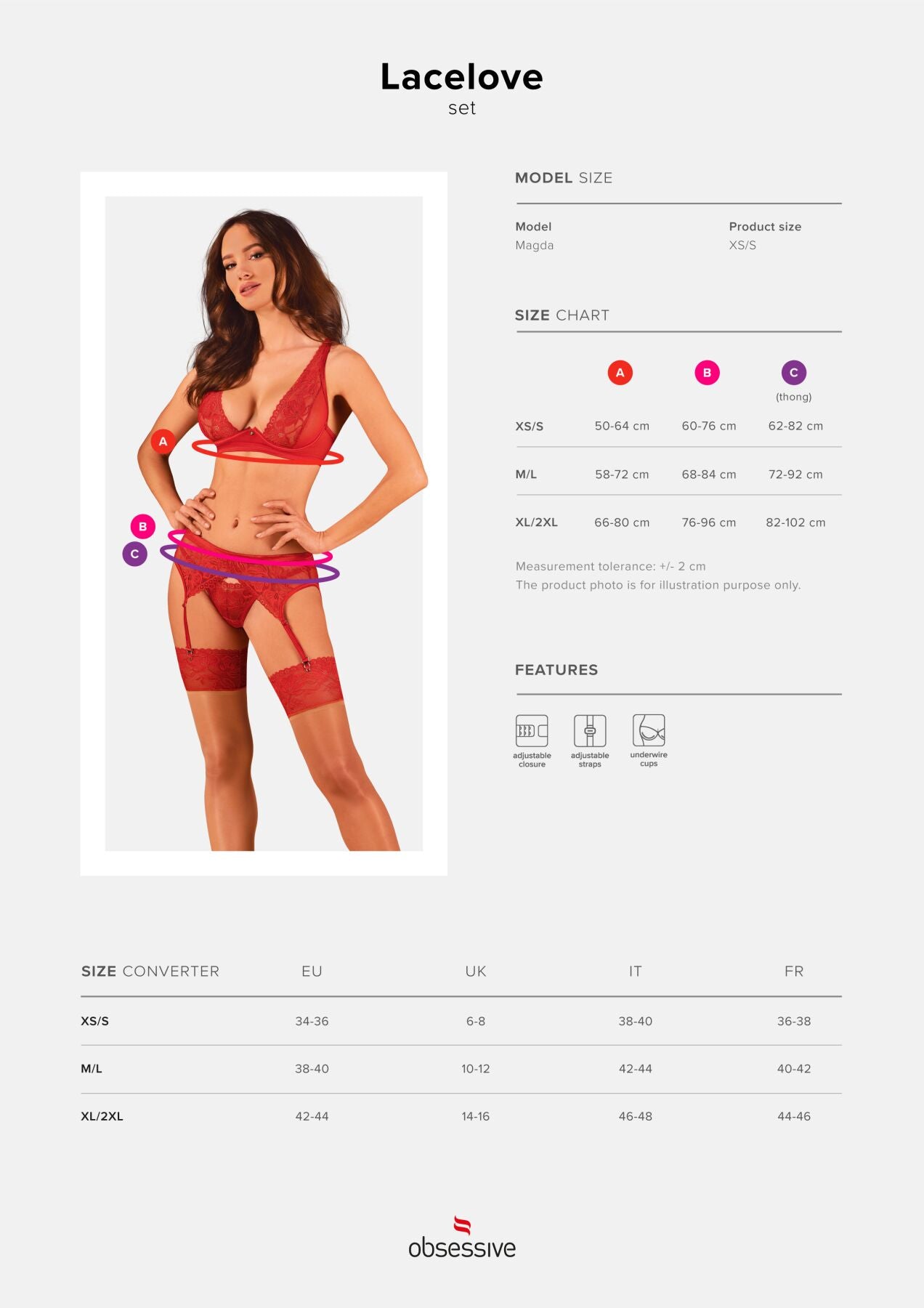 Комплект білизни Obsessive Lacelove cupless 3-pcs set XL/2XL Red, бюстгальтер, стрінги, пояс для панчіх
