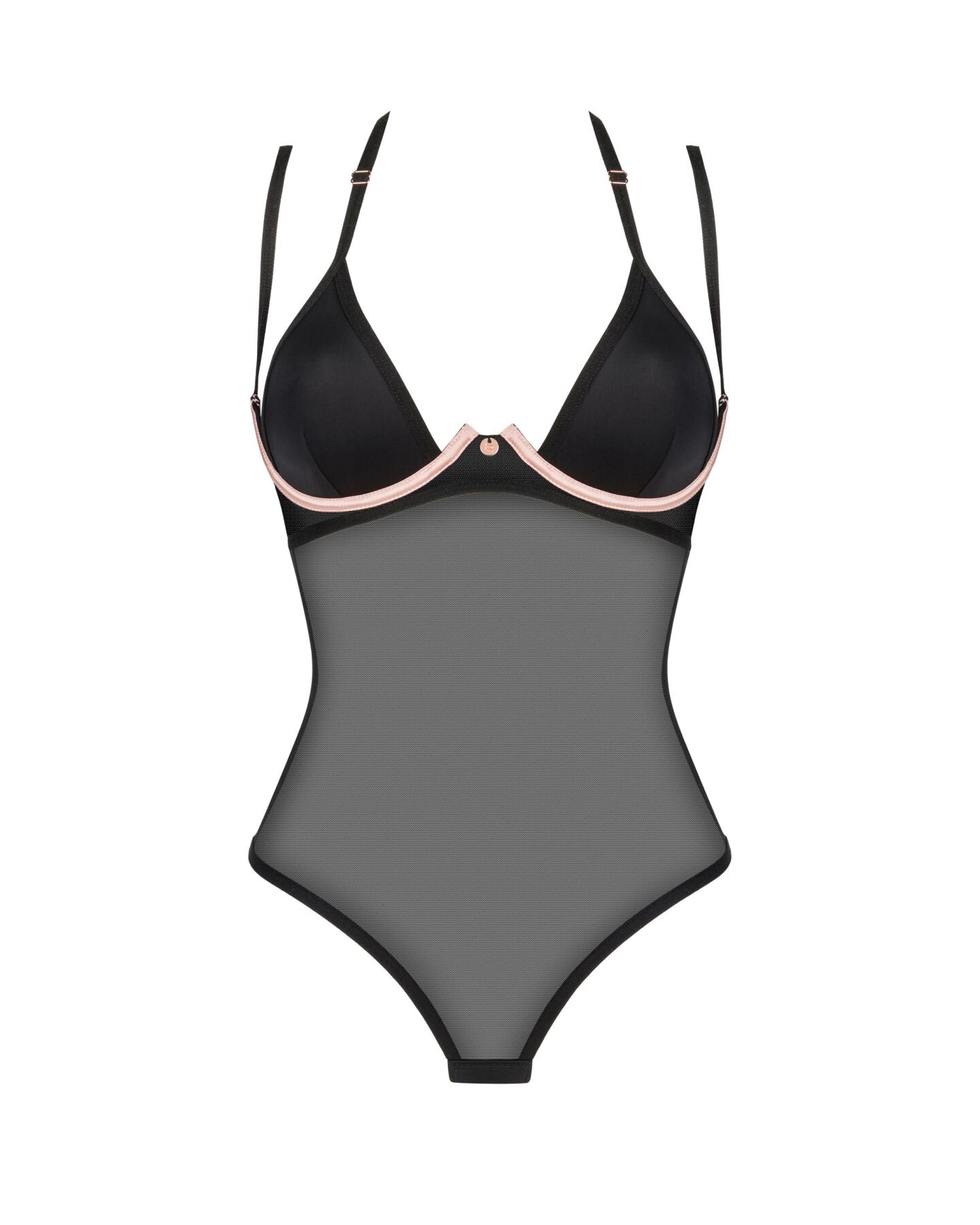 Прозоре боді Obsessive Selinne teddy M/L Black, дрібна сітка, подвійні бретелі