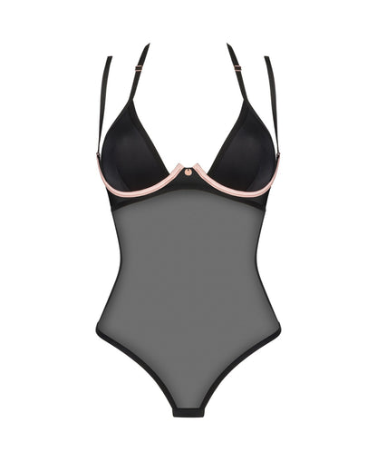 Прозоре боді Obsessive Selinne teddy M/L Black, дрібна сітка, подвійні бретелі