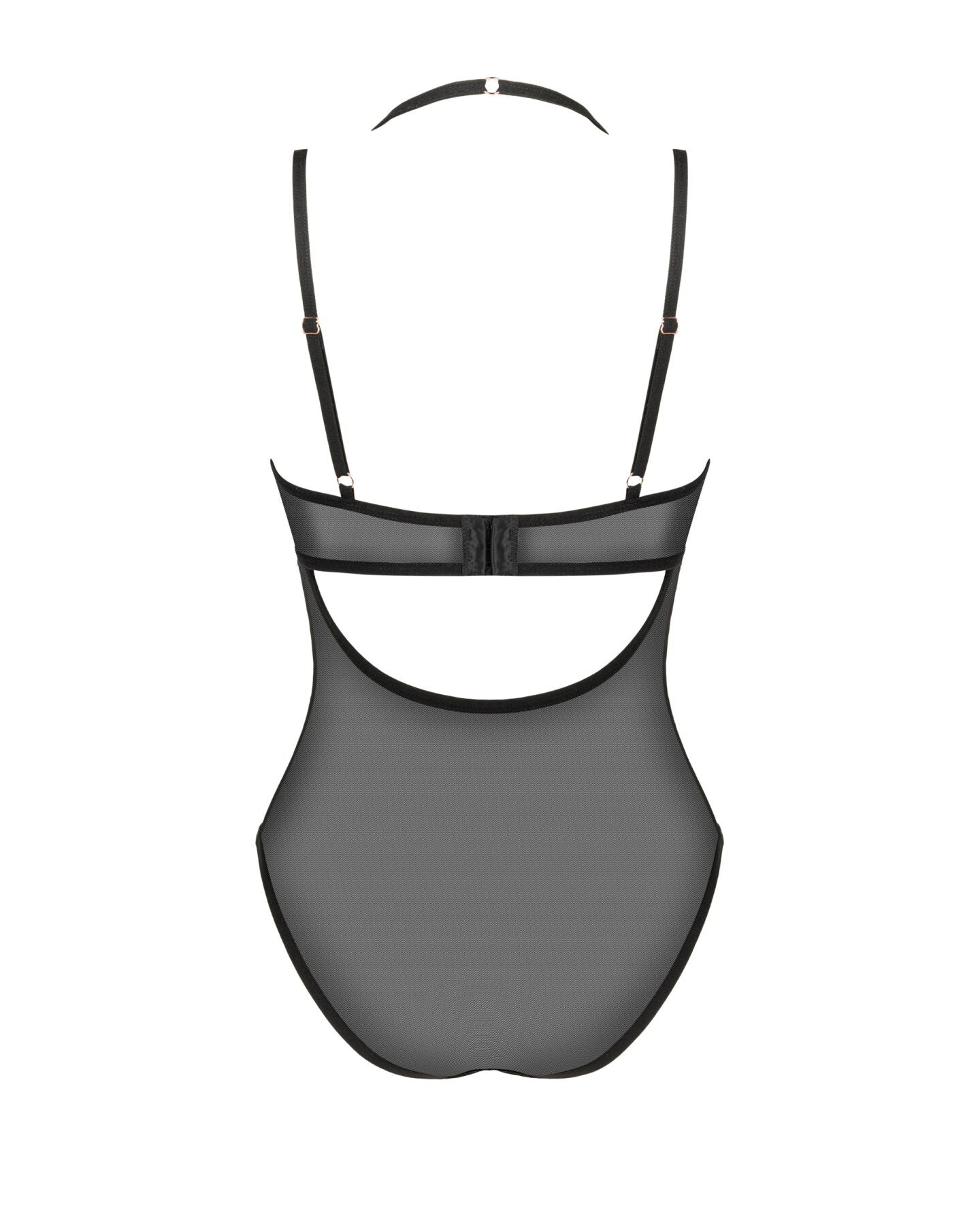 Прозоре боді Obsessive Selinne teddy XL/2XL Black, дрібна сітка, подвійні бретелі