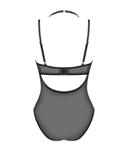 Прозоре боді Obsessive Selinne teddy XL/2XL Black, дрібна сітка, подвійні бретелі