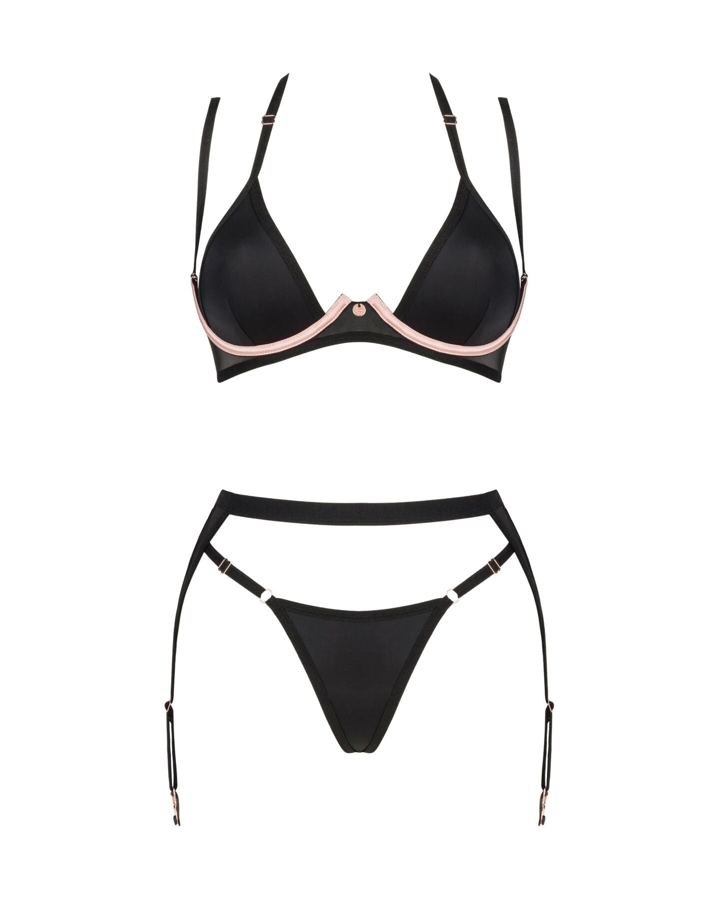 (SALE) Комплект білизни Obsessive Selinne 3-pcs set XS/S Black, бюстгальтер, стрінги пояс для панчіх