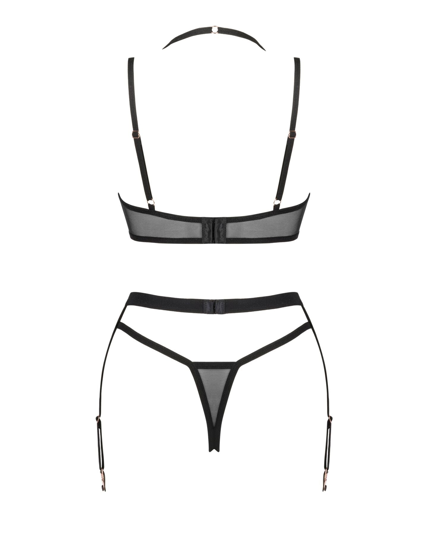 (SALE) Комплект білизни Obsessive Selinne 3-pcs set XS/S Black, бюстгальтер, стрінги пояс для панчіх