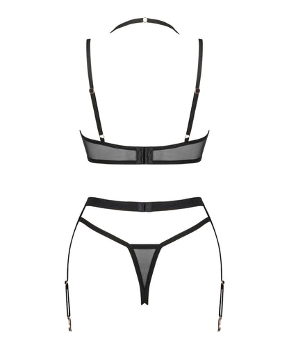 (SALE) Комплект білизни Obsessive Selinne 3-pcs set XS/S Black, бюстгальтер, стрінги пояс для панчіх